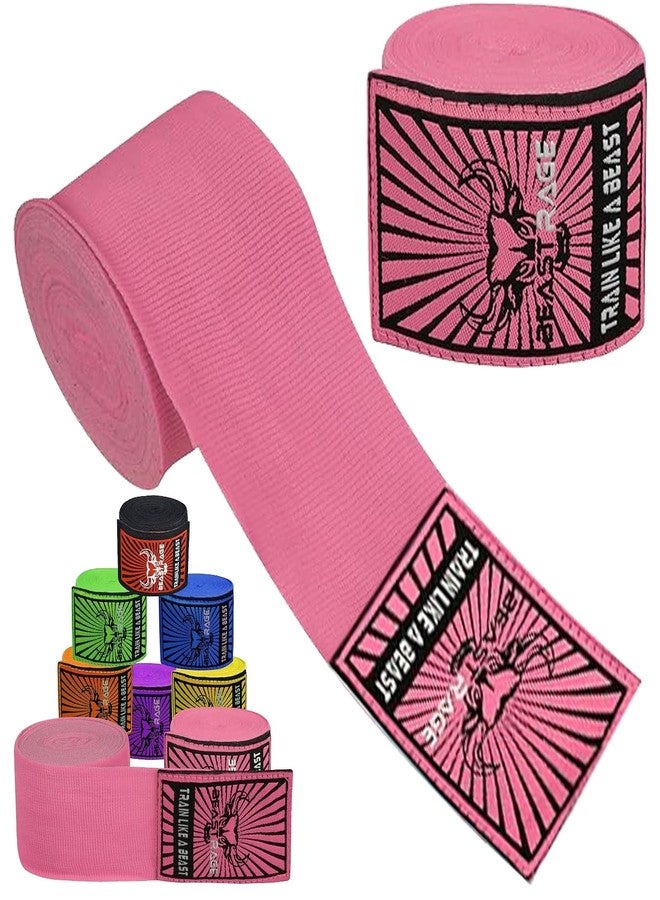 BEAST RAGE Boxing Hand Wraps for MMA Kickboxing Wrist Wraps Professional Adult 180" Semi-Elastic Martial Arts Inner Gloves Heavy Bag Handwraps Muay Thai Thumb Straps (Pink, 4.5 M) - Image 1
