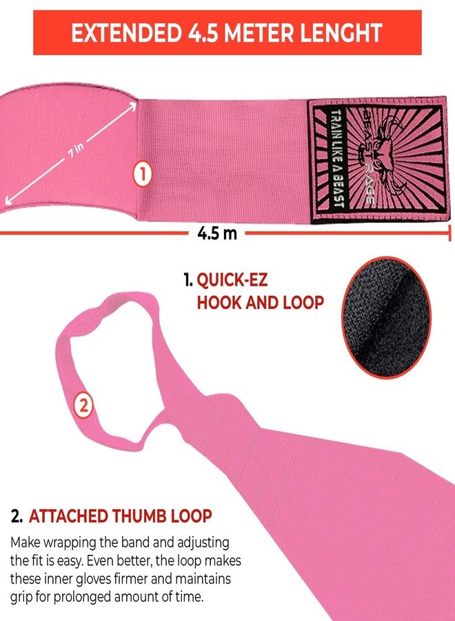 BEAST RAGE Boxing Hand Wraps for MMA Kickboxing Wrist Wraps Professional Adult 180" Semi-Elastic Martial Arts Inner Gloves Heavy Bag Handwraps Muay Thai Thumb Straps (Pink, 4.5 M) - Image 3