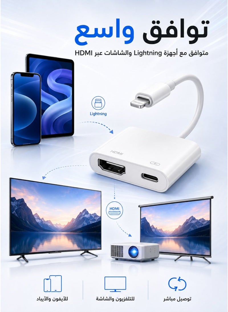 أيون محول جوال لتلفزيون من لايتنق الى HDMI وصلة شاشة ذكي وصلة تلفزيون للايفون بمنفذين وصلة لابتوب اتش دي وصلة ايفون بمنفذين وصلة تي في  وصلة اتش دي للبروجيكتر وصلة ايباد اتش دي  وصلة اتش دي وصلة ابل - Image 2