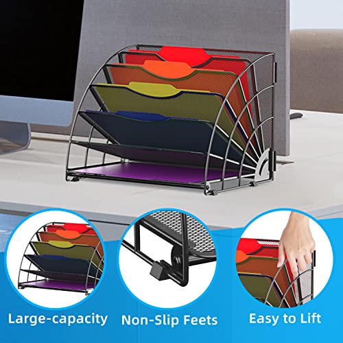SUPEASY Fan Shaped Desk File Organizer, 6 Compartments for Filing Paper Bills, Letters, Desk Accessories for Workspace, School, Office, Waiting Room, Classroom Storage, Black - Image 3
