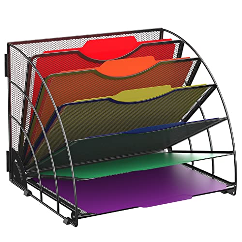 SUPEASY Fan Shaped Desk File Organizer, 6 Compartments for Filing Paper Bills, Letters, Desk Accessories for Workspace, School, Office, Waiting Room, Classroom Storage, Black - Image 1