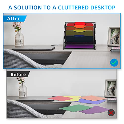 SUPEASY Fan Shaped Desk File Organizer, 6 Compartments for Filing Paper Bills, Letters, Desk Accessories for Workspace, School, Office, Waiting Room, Classroom Storage, Black - Image 5