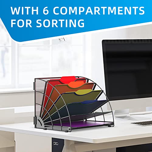 SUPEASY Fan Shaped Desk File Organizer, 6 Compartments for Filing Paper Bills, Letters, Desk Accessories for Workspace, School, Office, Waiting Room, Classroom Storage, Black - Image 2