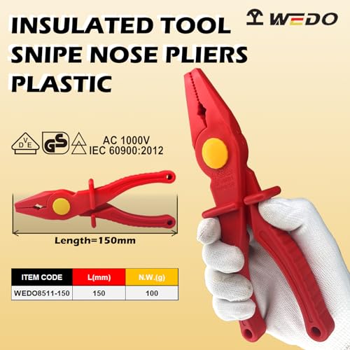 WEDO Insulated Plastic PliersInsulated MultiFunctional Snipe Nose PliersVDE 1000VLength150mmClamp for Instrument Installation and Circuit BreakingAntiSlip HandleIEC 60900GS Certificate - Image 3