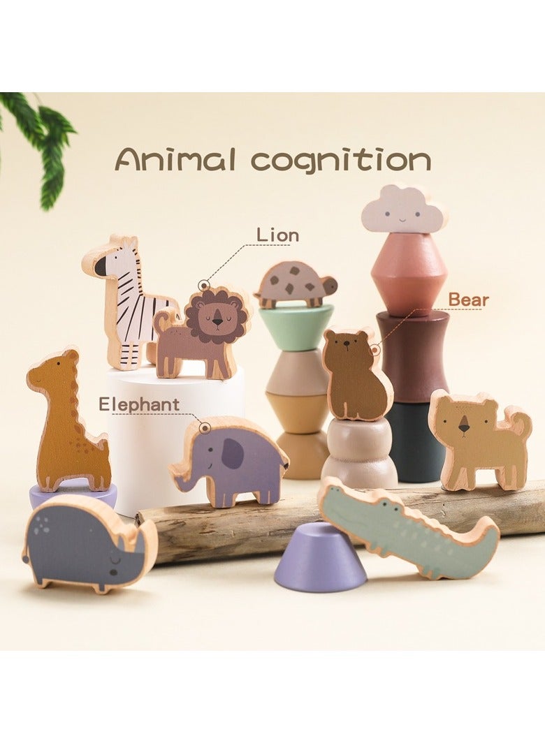 general Children's Wooden Early Education Zoo Stacking Toy for Kids Enhances Focus Hand-Eye Coordination and Balance with Stackable Blocks - Image 2