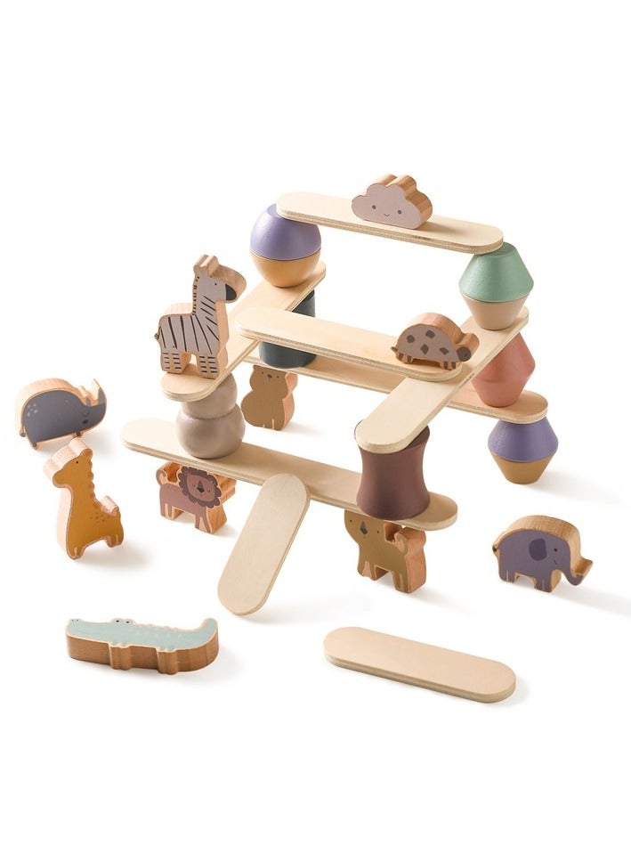 general Children's Wooden Early Education Zoo Stacking Toy for Kids Enhances Focus Hand-Eye Coordination and Balance with Stackable Blocks - Image 1