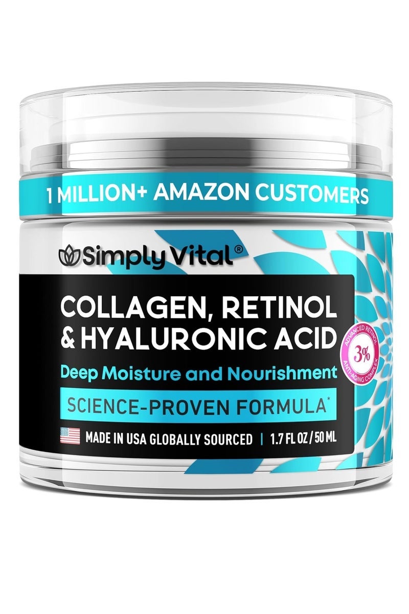 SimplyVital Face Moisturizer Collagen Cream - Anti Aging Neck and Décolleté - Made in USA Natural Anti Wrinkle Moisturizer for Women - Day & Night Face Cream - Moisturizing, Lifting & Recovery - 1.7oz