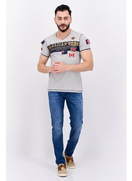 Canadian Peak Men V-Neck Short Sleeve Brand Logo T-Shirt, Grey  - Image 4