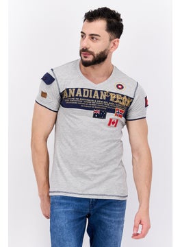 Canadian Peak Men V-Neck Short Sleeve Brand Logo T-Shirt, Grey  - Image 1
