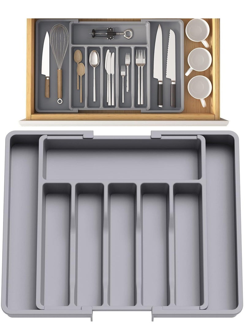 XiuWoo Expandable Adjustable Cutlery Drawer Organizer, Utensil Kinfe Trayanna, Silverware and Flatware Holder, Closet Cutlery Tray for Spoons Forks Knives, - Image 1