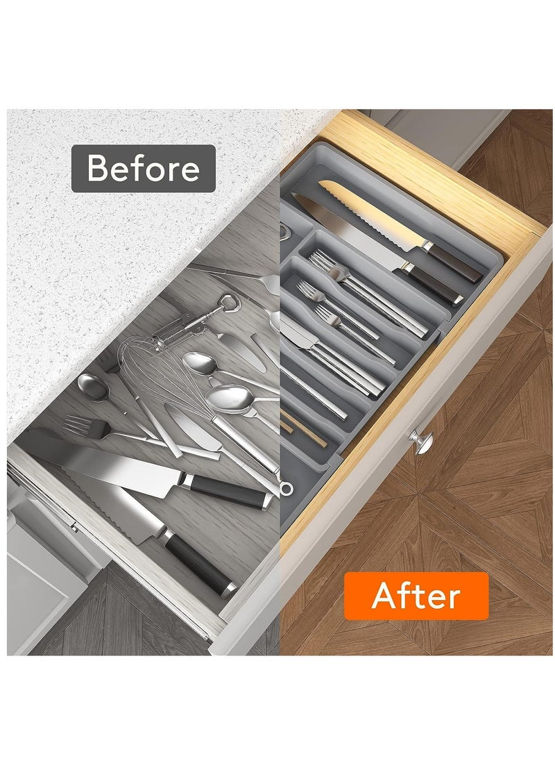 Expandable Adjustable Cutlery Drawer Organizer, Utensil Kinfe Trayanna, Silverware and Flatware Holder, Closet Cutlery Tray for Spoons Forks Knives,