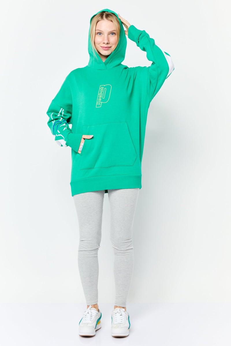 Reebok هودي خارجي طويل الأكمام للنساء، رياضي، أخضر - Image 3