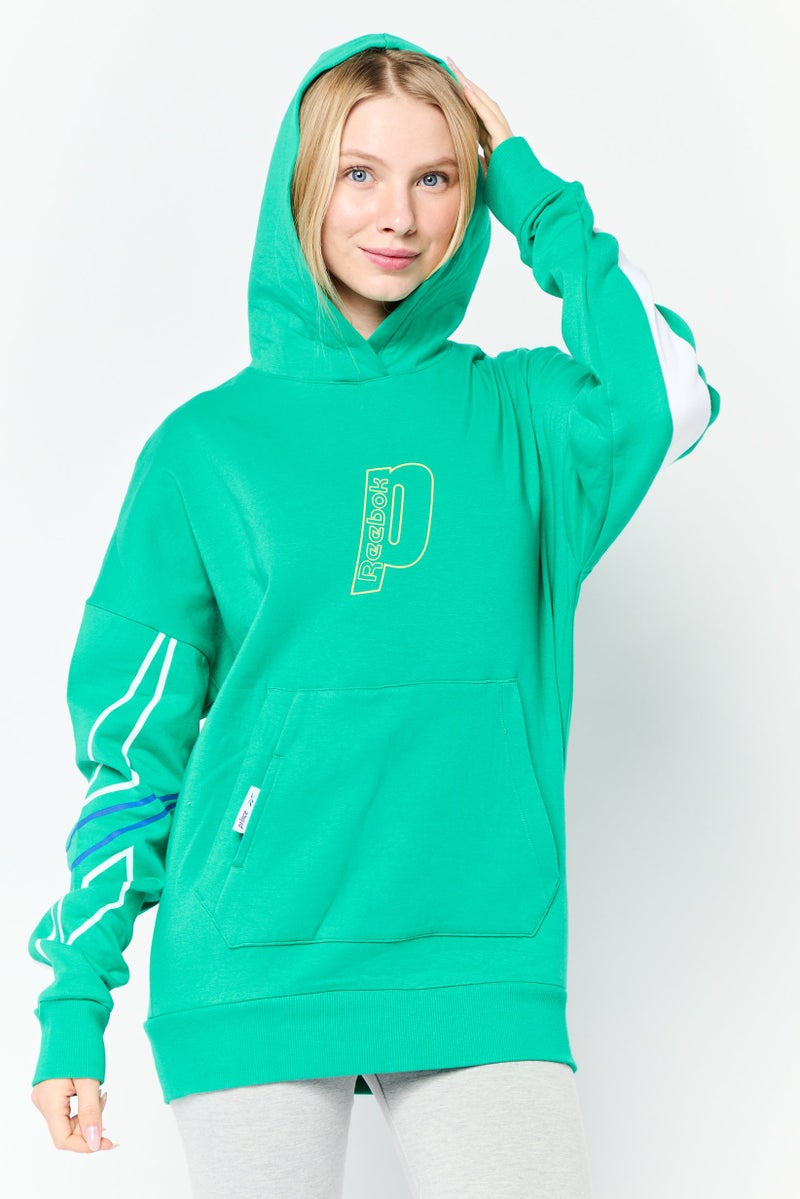 Reebok هودي خارجي طويل الأكمام للنساء، رياضي، أخضر - Image 1