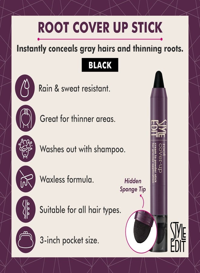 Style Edit Root Touch Up Stick - Temporary Root Concealer and Black Hair Color for Gray Coverage, Premium Shading Sponge Pen for Hair Makeup, 0.11 oz - Image 2