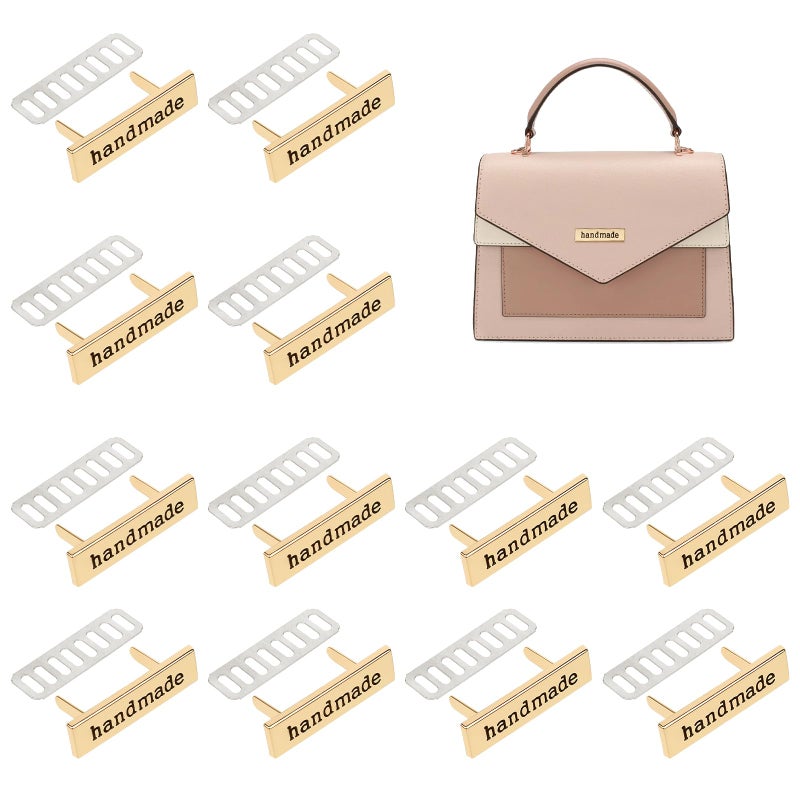 12 PCS Handmade Metal Labels Crochet Tags for Handmade Items with Shim Rectangle Alloy Tags MultiPurpose Hand Made Printed Labels Sewing Items Crafts for DIY Gift Purses Bags Shoes Accessories