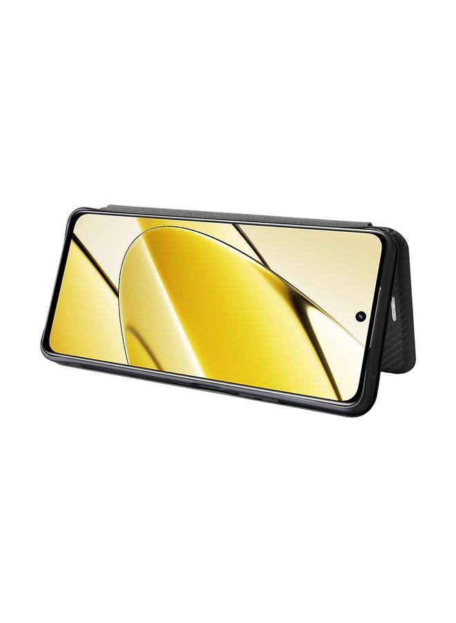 اس-توب جراب هاتف Realme 11 5G / 11x مصنوع من ألياف الكربون وجلد قابل للطي - Image 5