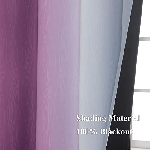 Estelar Textiler Purple and Grey Blackout Curtains 84 Inches Long,Ombre and Wavy Line Pattern 100% Blackout Curtains for Bedroom,Full Light Blocking Grommet Thermal Insulated Drapes for Kids Room, 52x84 Inch, 2 Panels - Image 5