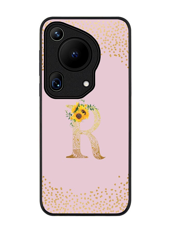 Stylizedd Rugged Black edge case for Huawei Pura 70 Ultra, Slim fit Case Flexible Cover - Custom Monogram Initial Letter Floral Pattern Alphabet - R (Pink ) - Image 1