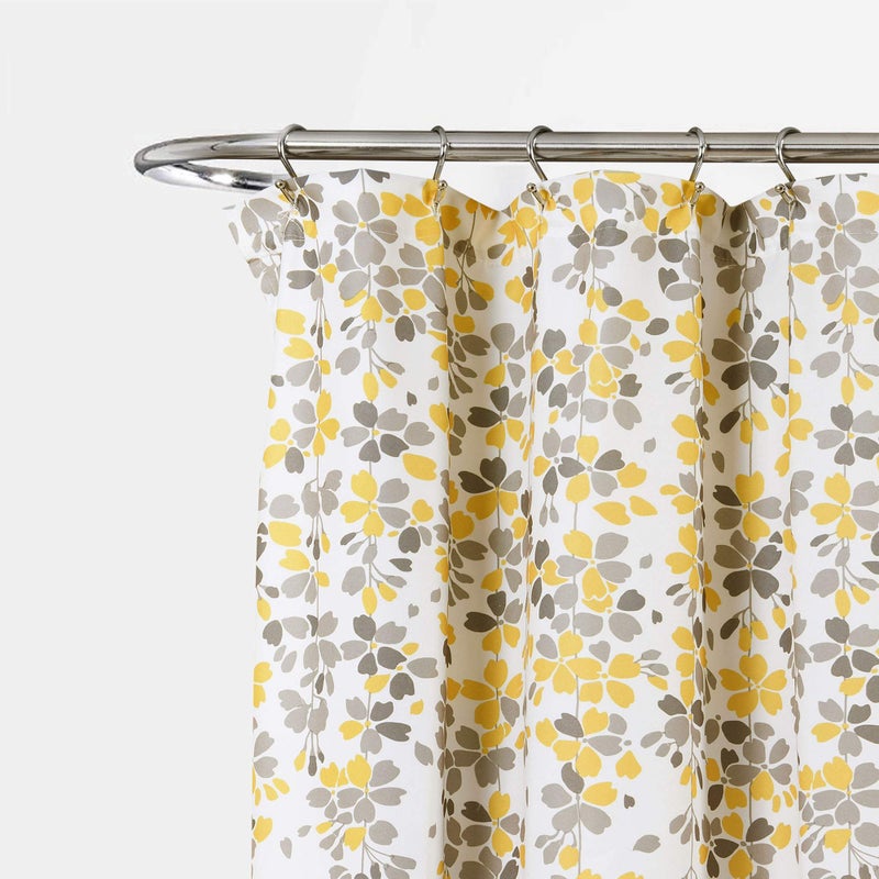 Lush Decor Weeping Flower Shower Curtain 72"W x 72"L Yellow & Gray - Fabric Shower Curtains for Bathroom - Floral Bathroom Curtain - Cottage Core Decor - Image 3