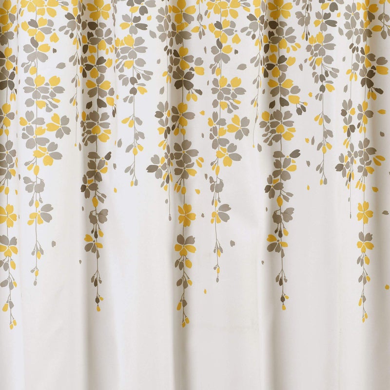 Lush Decor Weeping Flower Shower Curtain 72"W x 72"L Yellow & Gray - Fabric Shower Curtains for Bathroom - Floral Bathroom Curtain - Cottage Core Decor - Image 4