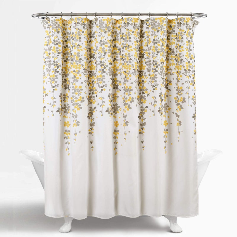 Lush Decor Weeping Flower Shower Curtain 72"W x 72"L Yellow & Gray - Fabric Shower Curtains for Bathroom - Floral Bathroom Curtain - Cottage Core Decor - Image 2
