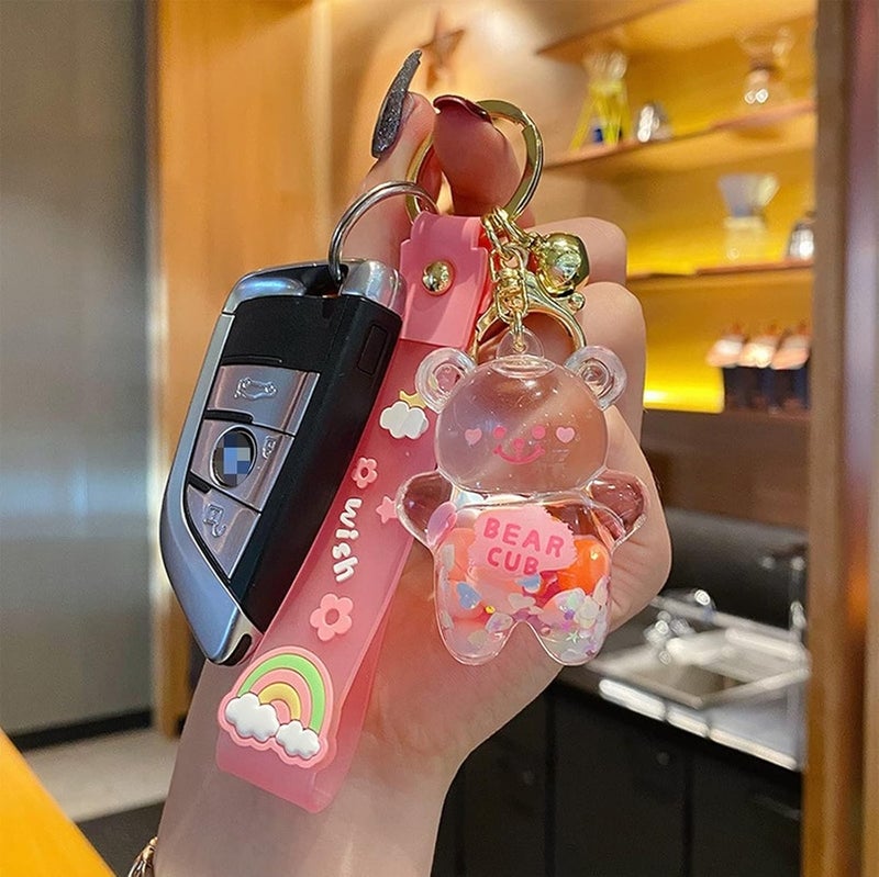 Kawaii Keychain Bear Liquid Floating Quicksand Cute Keychains Bag Charm Wristlet Bracelet Key Ring for Women Girl - Image 4