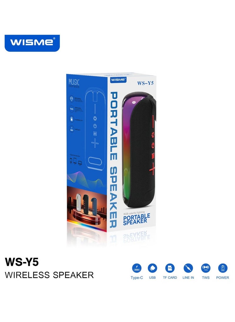 WISME - WS-Y5 Bluetooth Wireless Portable Speaker with RGB Lighting, Multiple Inputs, Button Control, and Superior Sound in Black - Image 1