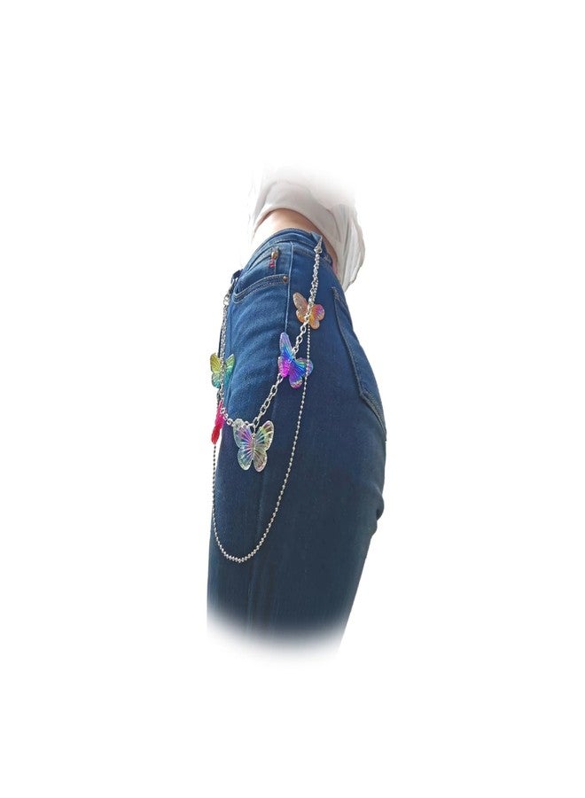 QFSH Multilayers Wallet Chains for Men Women Hip Hop Pants Chain Biker Wallet Chain Metal Jean Chain Trouser Chain (Colorful Butterfly Chain) - Image 1