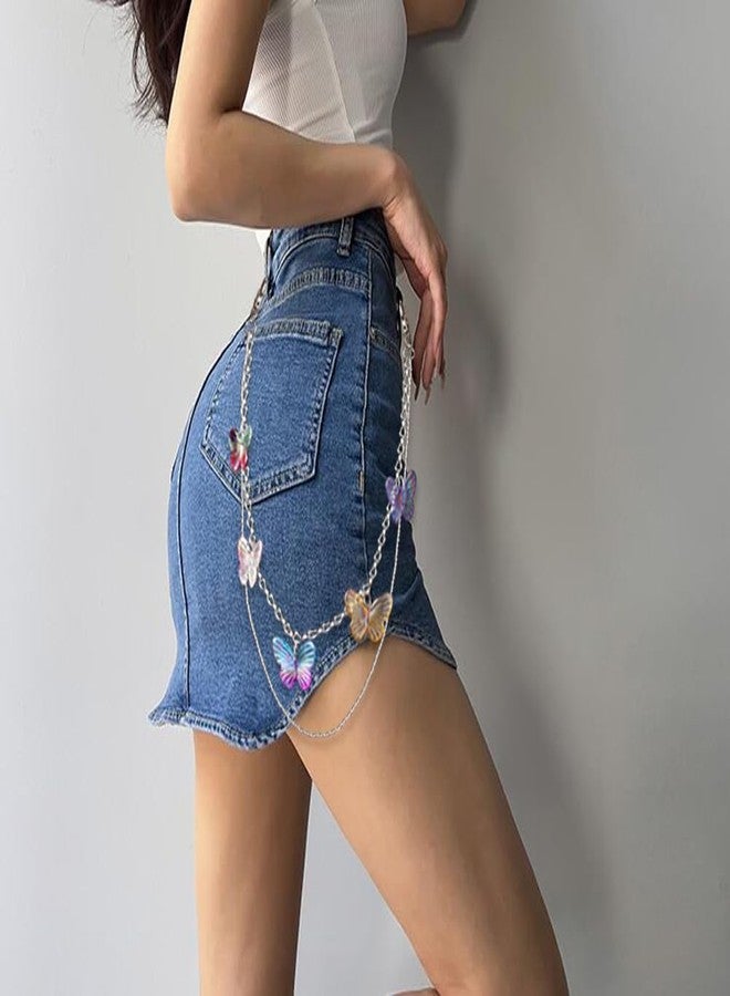 QFSH Multilayers Wallet Chains for Men Women Hip Hop Pants Chain Biker Wallet Chain Metal Jean Chain Trouser Chain (Colorful Butterfly Chain) - Image 3