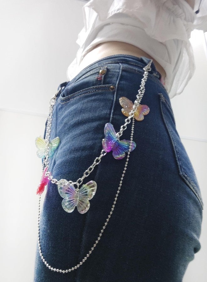 QFSH Multilayers Wallet Chains for Men Women Hip Hop Pants Chain Biker Wallet Chain Metal Jean Chain Trouser Chain (Colorful Butterfly Chain) - Image 4