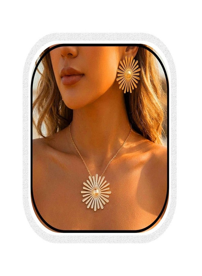 CLOACE Gold Sunflower Necklace Set Boho Big Pendant Necklaces Sets Simple Statement Chain Jewelry for Women (Sunflower) - Image 1