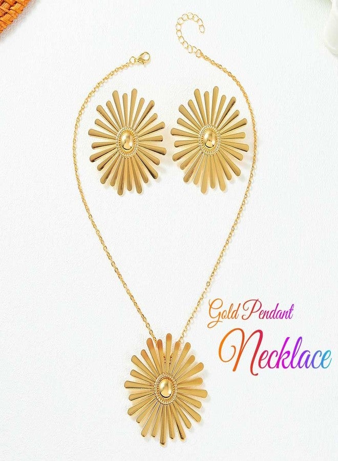 CLOACE Gold Sunflower Necklace Set Boho Big Pendant Necklaces Sets Simple Statement Chain Jewelry for Women (Sunflower) - Image 2