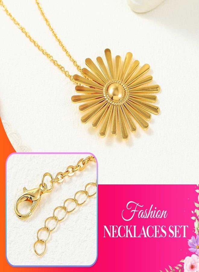 CLOACE Gold Sunflower Necklace Set Boho Big Pendant Necklaces Sets Simple Statement Chain Jewelry for Women (Sunflower) - Image 5