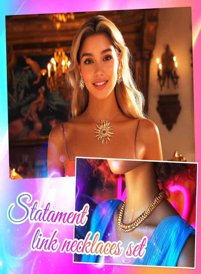 CLOACE Gold Sunflower Necklace Set Boho Big Pendant Necklaces Sets Simple Statement Chain Jewelry for Women (Sunflower) - Image 3