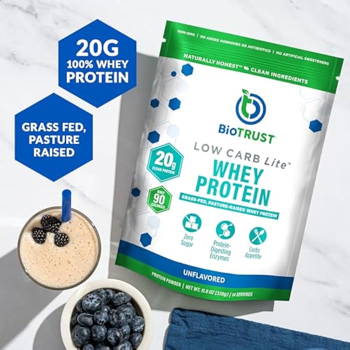 BioTrust Low Carb Lite, Low Calorie Protein Powder – Low Carb, Sugar Free, Low Sodium, Keto Protein Powder – 20g Grass-Fed Whey Protein Isolate with Digestive Enzymes – Unflavored, 14 Servings - Image 2