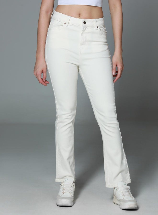 HIGH STAR Women's Beige 100% Cotton Bleached Full Length Slim Fit Jeans  - Image 3