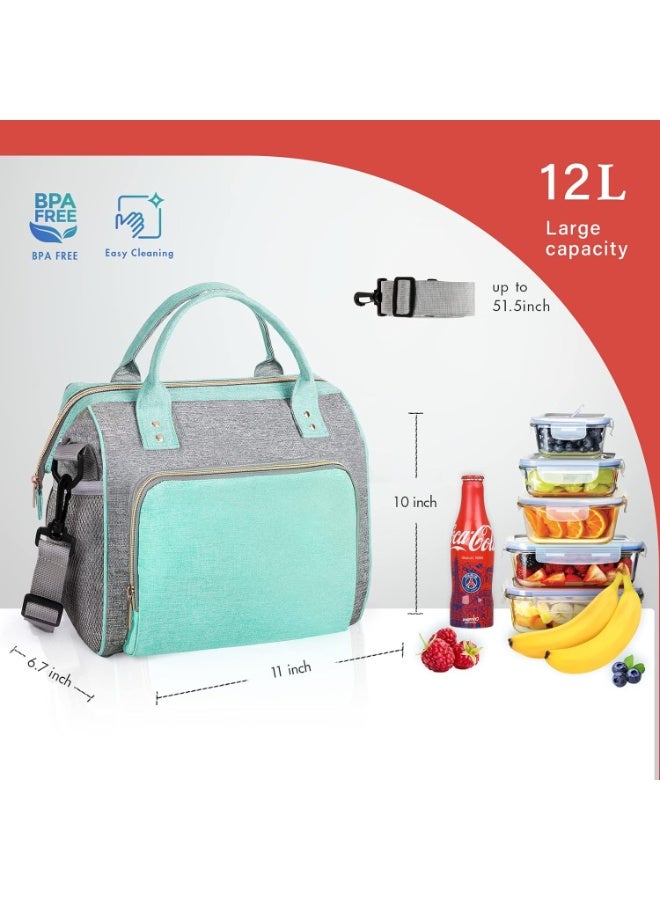 IDEATECH Large Insulated Lunch Bag for Women -12L Adult Lunch Box Wide Opening with Shoulder Strap - Leakproof Cooler Tote Bag for Office Work, Picnic & Travel, Cute Gifts for Women, Mom (Teal) - Image 3