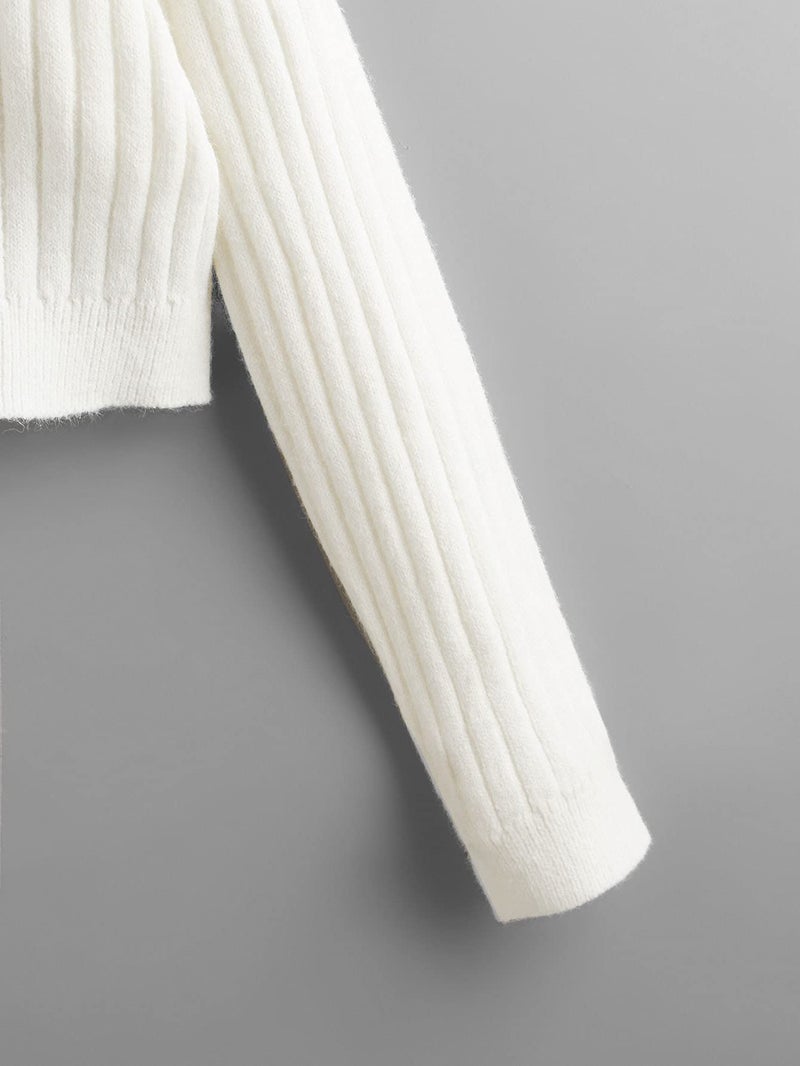 SweatyRocks Women's Long Sleeve Button Front V Neck Soft Knit Cardigan Sweaters Solid White L - Image 4