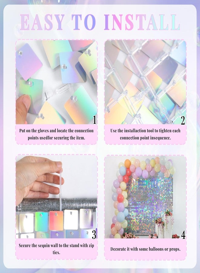 KATE Shimmer Wall Backdrop Iridescent Silver Sequin Panels Wall Backdrop Decoration for Birthday,Wedding,Anniversary,12 Pieces - Image 5
