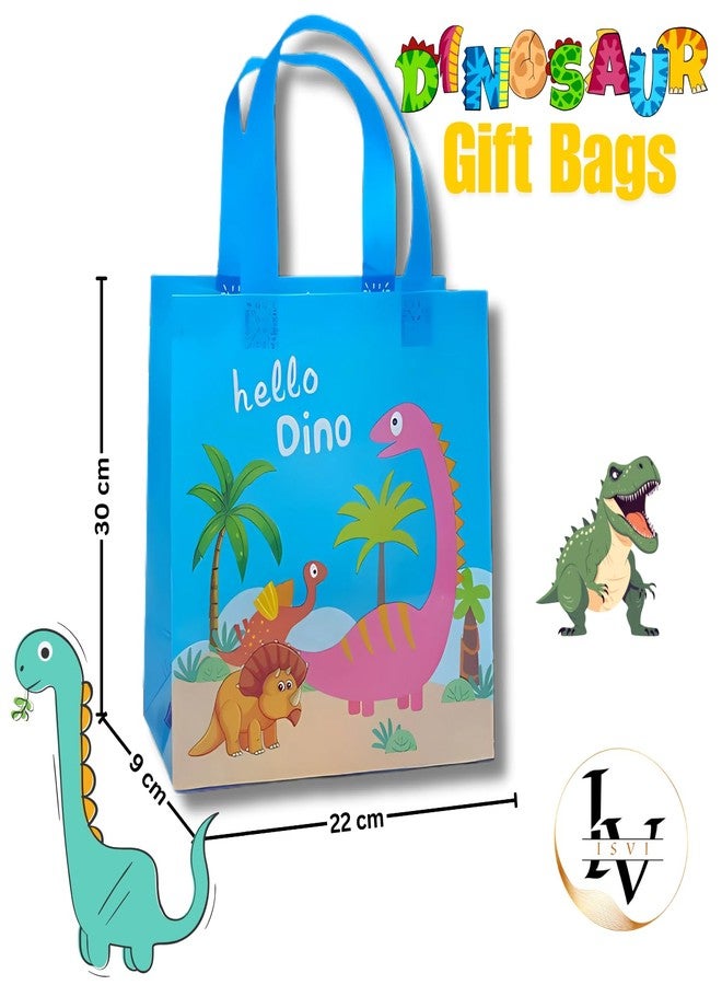 IsVi's Dinosaur Gifting Bags for Return Gifts (10 Pcs), Colourful Canvas Goodie Bags, Multi-Purpose Reusable Carry Bag, Birthday Treat Bags (30cmX22cmX9cm) (10) - Image 2
