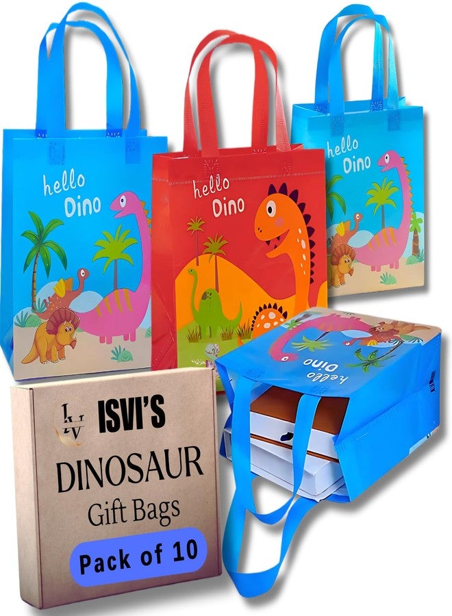 IsVi's Dinosaur Gifting Bags for Return Gifts (10 Pcs), Colourful Canvas Goodie Bags, Multi-Purpose Reusable Carry Bag, Birthday Treat Bags (30cmX22cmX9cm) (10) - Image 1