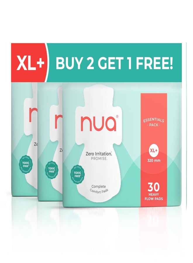 Nua Complete Comfort Sanitary Pads for Heavy Flow XL+ | Combo Pack of 90 Pads | (Buy 2 Get 1 Free) | Zero Irritation | 100% Toxin-Free | Essentials Super Saver XL+ | 4x Comfort | B2G1 | Pack of 3 - Image 1