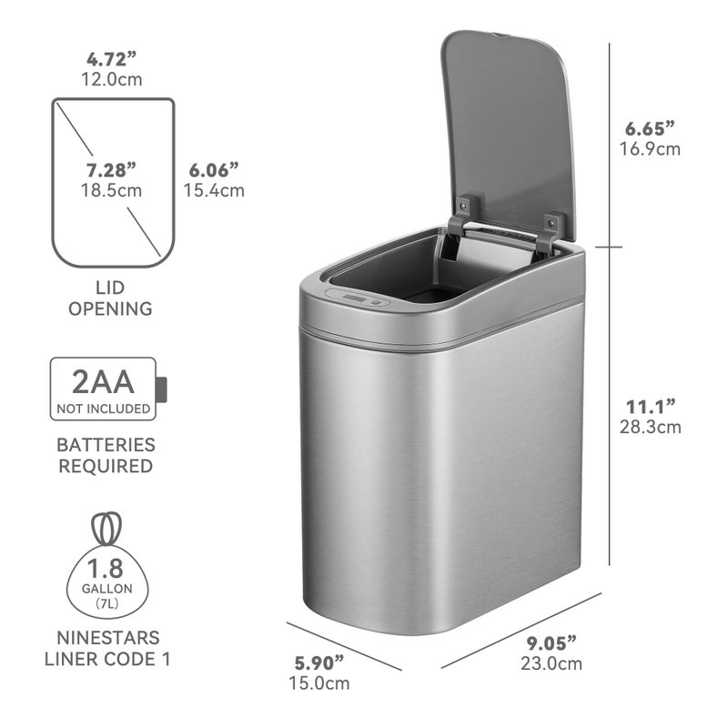 Ninestars Automatic Motion Sensor Bathroom Trash Can, 1.8 Gallon Smart Opening Garbage Bin for Bathroom, Bedroom, Kitchen, Office - Image 4