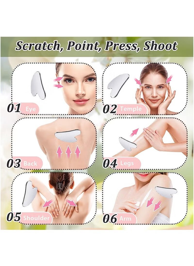LESHP Stainless Steel Gua Sha Tool Facial Gua Sha Tool Tighten Skin Care Tools Massage Beauty Tool for Body Eyes Neck Massager with Travel Pouch (Heart model)  - Image 2