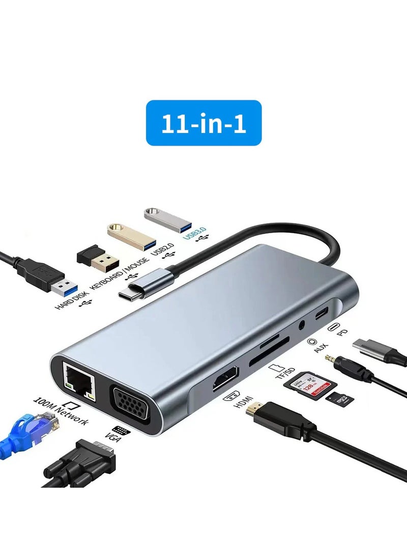 USB C HUB, USB C Adapter 11 in 1 Dongle with 4K HDMI, VGA, Type C PD, USB3.0, RJ45 Ethernet, SD/TF Card Reader, 3.5mm AUX, Docking Station Compatible with MacBook Pro/Air, Other Type C Laptops Devices  - Image 3