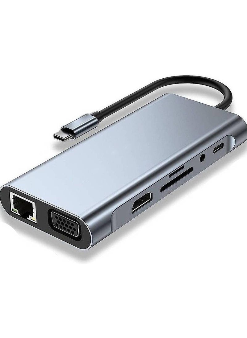USB C HUB, USB C Adapter 11 in 1 Dongle with 4K HDMI, VGA, Type C PD, USB3.0, RJ45 Ethernet, SD/TF Card Reader, 3.5mm AUX, Docking Station Compatible with MacBook Pro/Air, Other Type C Laptops Devices  - Image 5