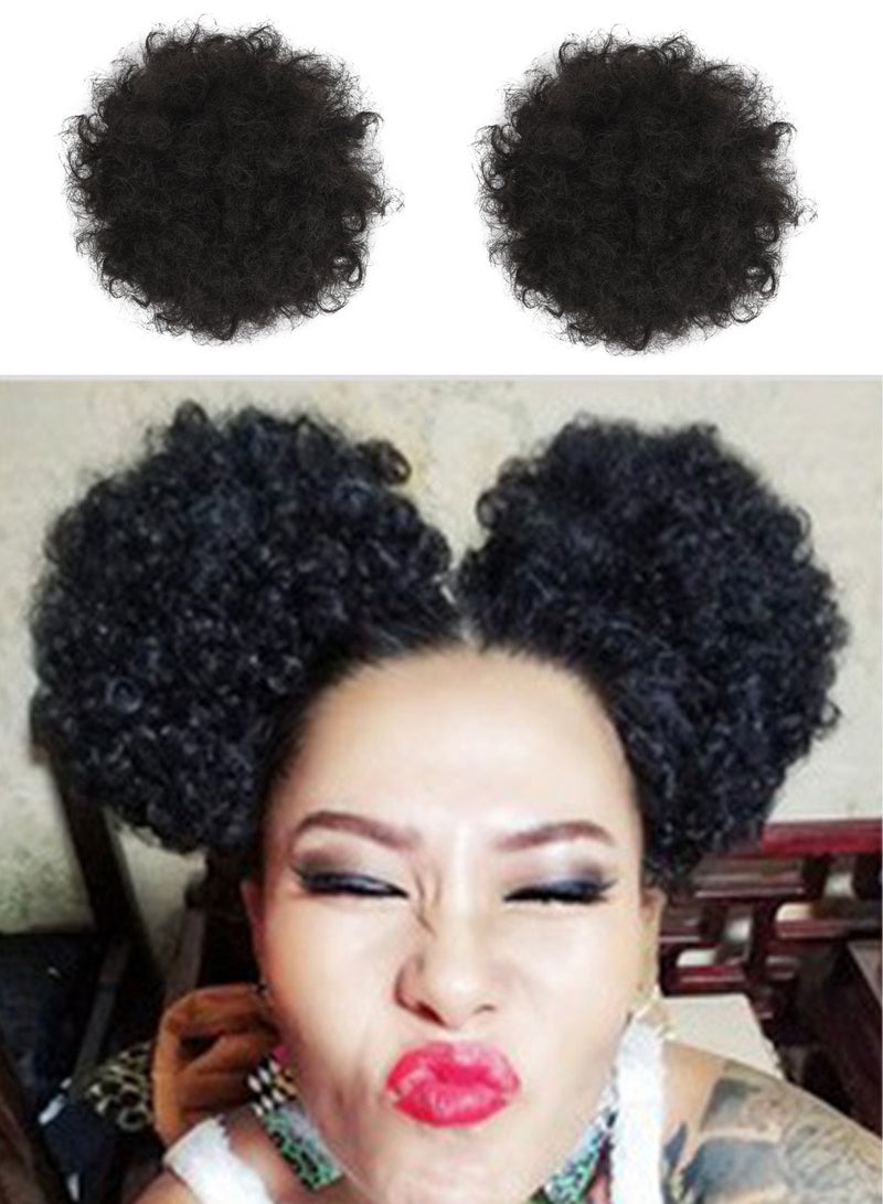 Estelle Short Synthetic Curly Hair Ponytail African American Kinky Curly Wrap Drawstring Puff Ponytail Hair Extensions Wig with 2 Clips Medium Nature Black - Image 1