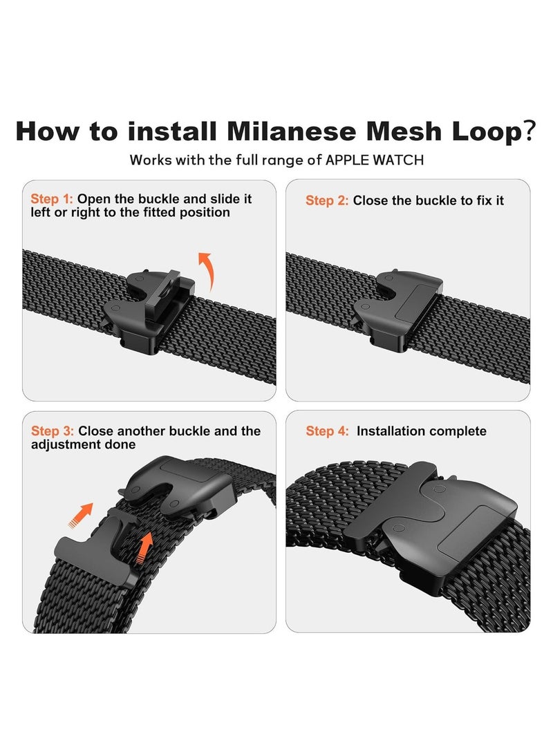 Youque Stainless Steel Milanese Mesh Loop Band Compatible with Apple Watch 49mm 46mm 45mm 44mm 42mm for Men Women Parachute-style Buckle Casual Everyday Outdoor Use - Image 3