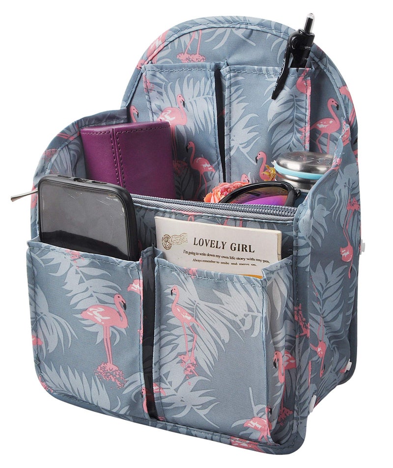 Vercord Backpack Organizer Insert Liner Hanging Travel Bag in Bag with Many Pockets Blue Flamingo Medium - Image 1