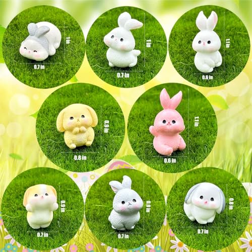 Suartus Easter Mini Rabbit Figurines 24pcs Bunny Resin Miniatures Figures to Hide Tiny Resin Animal Miniatures for Egg Stuffers Gift Fairy Outdoor Statues Garden Spring Ornament Micro Landscape Decor - Image 5